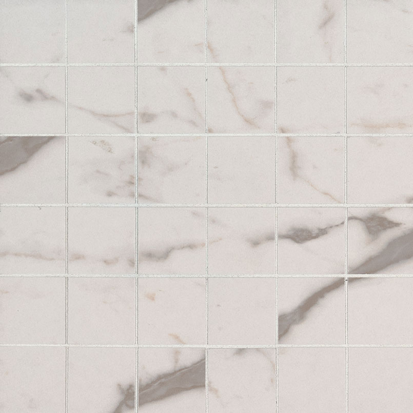 Porcelain Mosaic sheet tile in White Vena 2x2 Mosaic