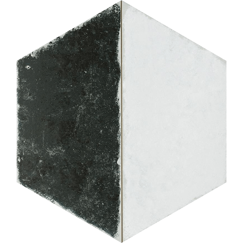 Trapez Hex Vintage Black & White 11"x13" Porcelain Tile