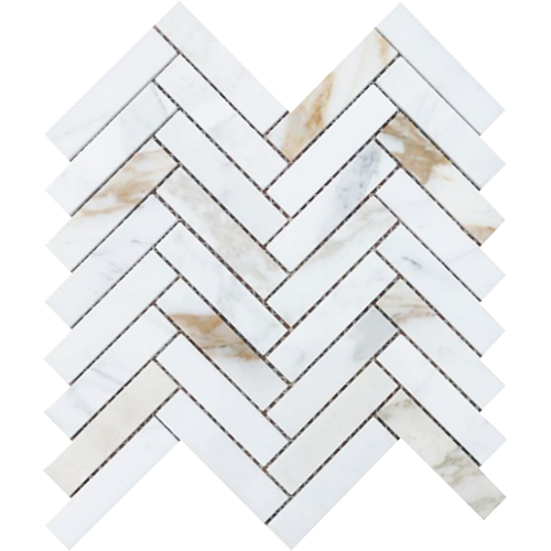 Herringbone Calacatta Gold Honed 11.25 x 11.25 Marble Tile