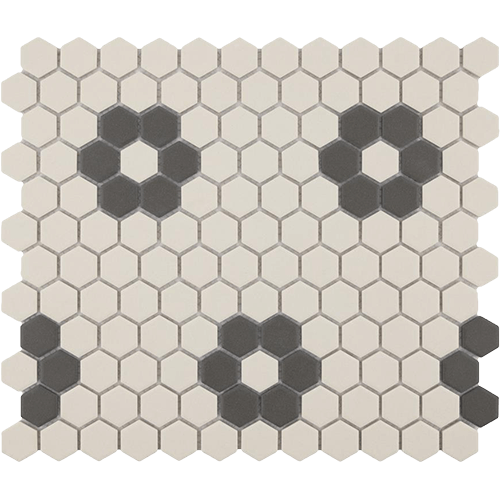 Gotham Hex 1" Wht w/Blk Heavy F 10-1/4"x11-3/4" UnGl Porc M