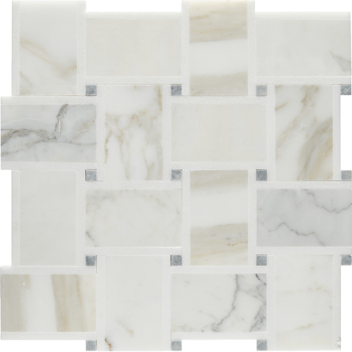 Basketweave Bianco Polished 12 x 12 Mesh Marble Tile