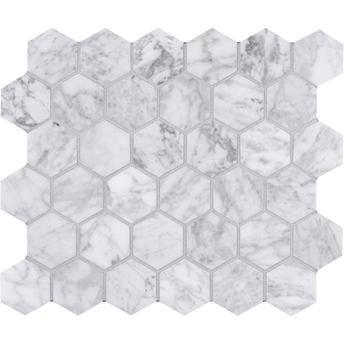 Bianco Carrara Honed 2 x 2 Hex Mesh Marble Tile
