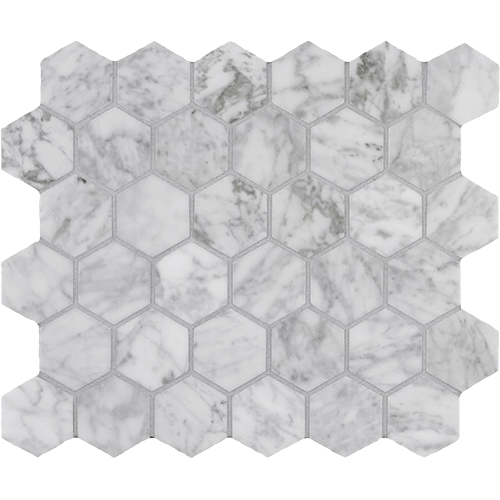 Bianco Carrara Polished 2 x 2 Hex Mesh Marble Tile