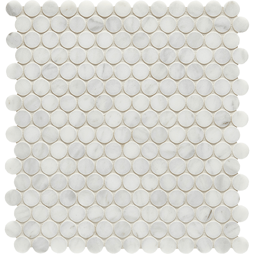 CS Calacatta Gris Honed Penny Round Mesh Marble Tile