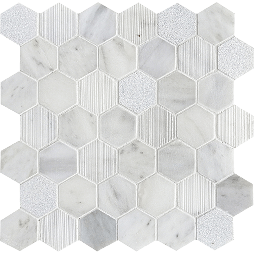 CS Calacatta Gris Multi Finish 2 x 2 Hex Mesh Marble Tile
