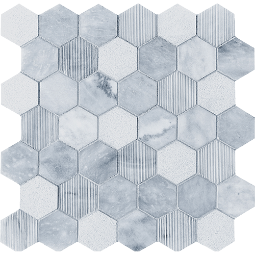 CS Sky Blue Multi Finish 2 x 2 Hex Mesh Marble Tile