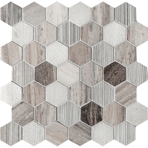 CS Skyline Multi Finish 2 x 2 Hex Mesh Marble Tile
