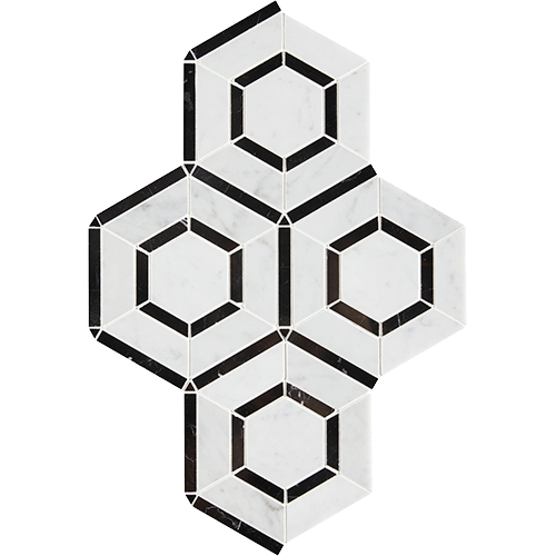 Hex Nero Stone Mesh Pattern Marble Tile