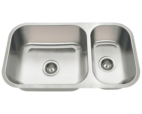 Offset Double Bowl Undermount Stainless Steel Sink