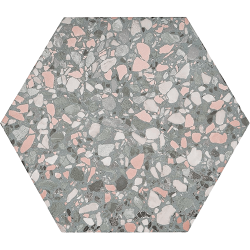 Wild Terrazzo Teal 12.5" Hex Porcelain Tile
