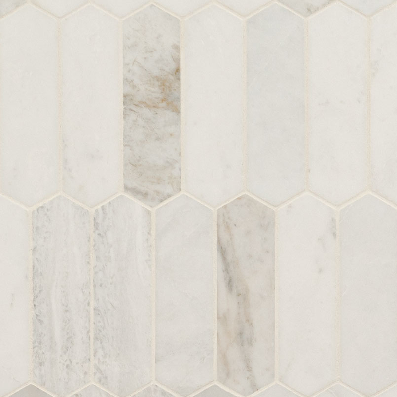 Marble Mosaic Sheet tile in Arabescato Venato White Picket Honed