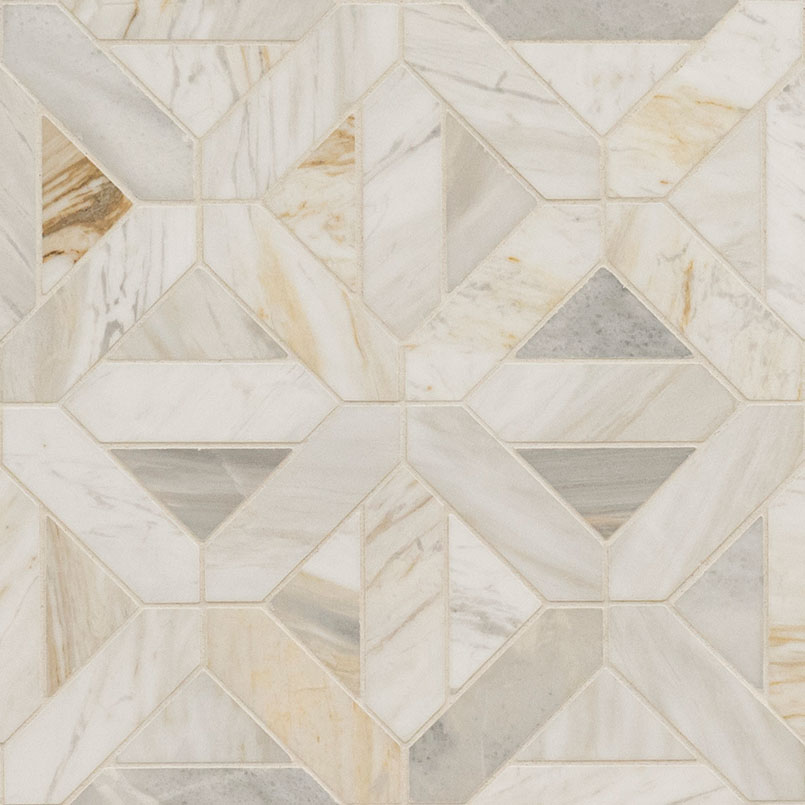 Marble Mosaic sheet tile in Athena Gold Geometrica Honed