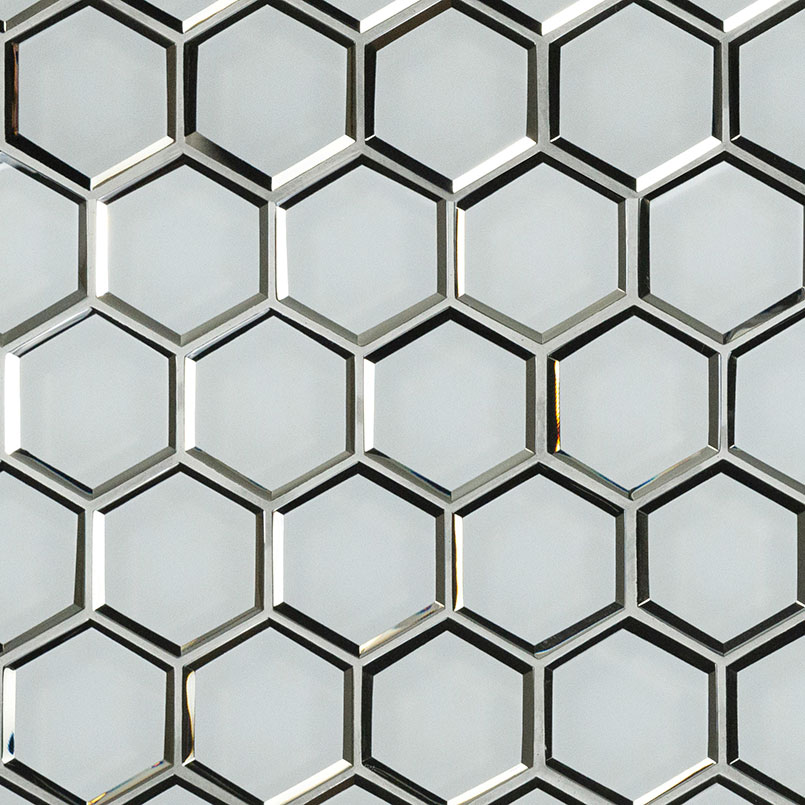 Glass Mosaic sheet tile in Ice Beveled 3" Hexagon