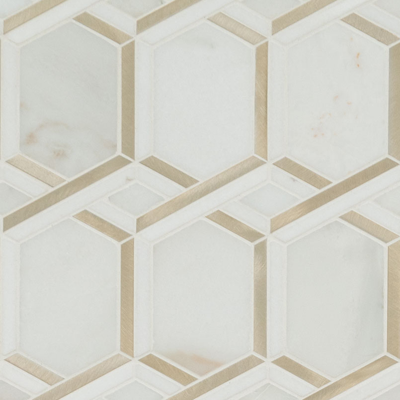 Stone Metal Blend Mosaic sheet tile in Luxor Royal Link Gold Pattern