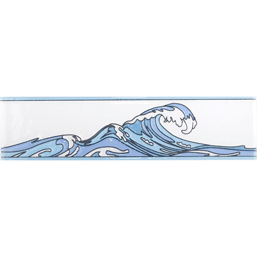 Captain Kanagawa Wave Glacier Blue 2"x7-7/8" Cer Wall Trim