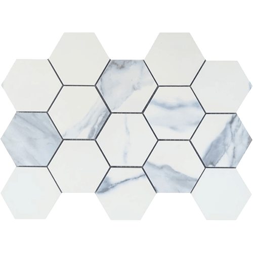Calacatta Blue Matte Hexagon Mosaic 3" x 3" 9" x 12" Porcelain Tile