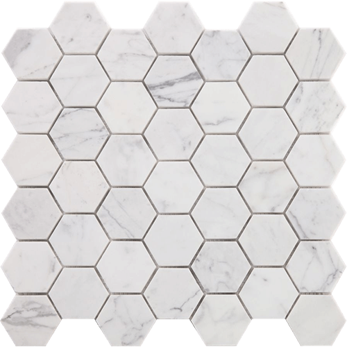Hexagon Calacatta White Polished 2" x 2" 11.75" x 12" Mosaic Tile