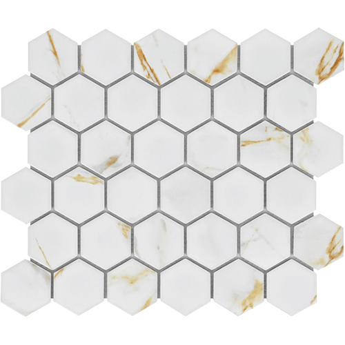 Hulu Hexagon Calacatta Matte 2" x 2" 11" x 12.75" Mosaic Tile