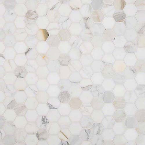 Marble Mosaic tile in Calacatta Gold 2" Hexagon Matte