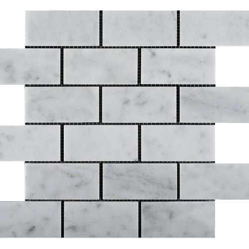 Carrara White Straight Edge Brick Mosaic 2"x4" Honed