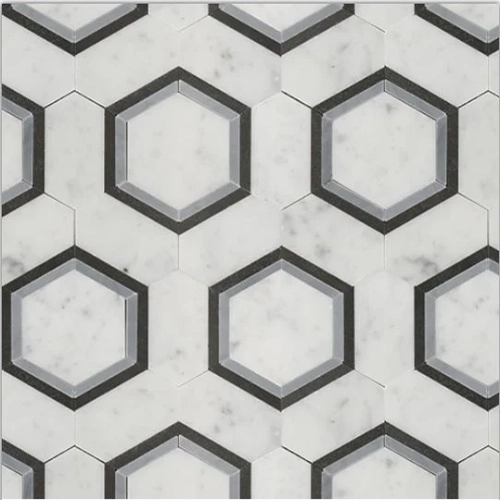 Luxe Carrara White Infinity Hexagon Blue Polished