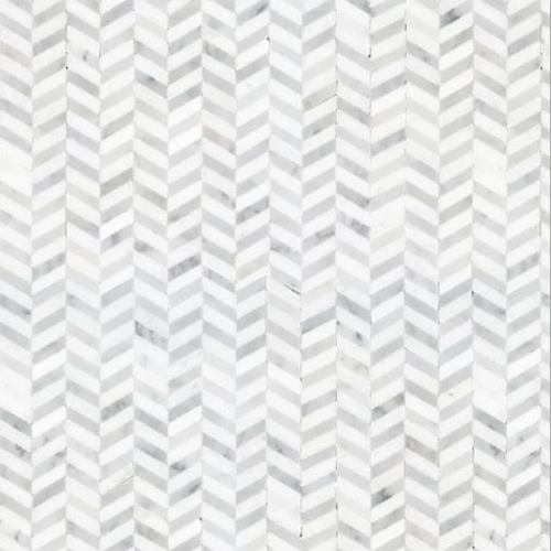 Luxe Carrara White Chevron Sky Honed