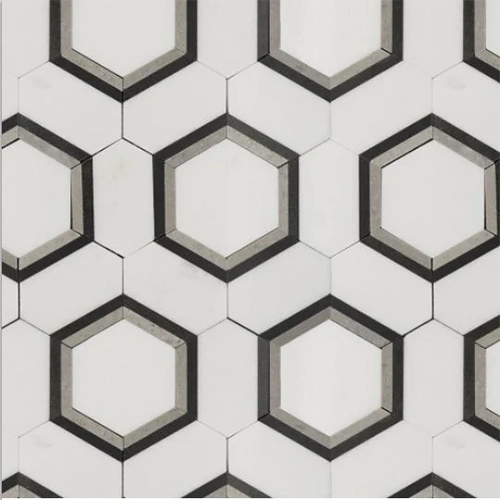 Luxe Carrara White Infinity Hexagon Grey Polished