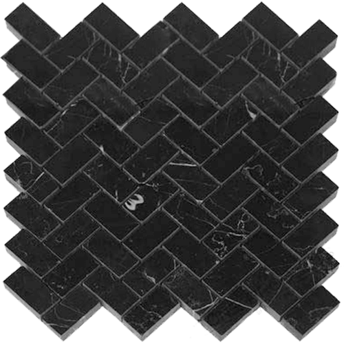 Nero Marquina-Herringbone Mosaic Polished 1"x2" Marble Tile