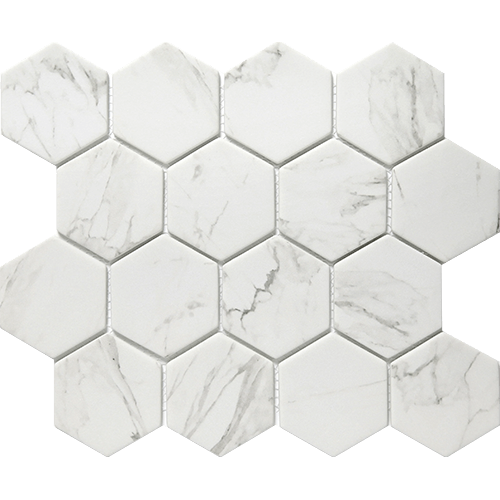 Echo Calacatta 3" x 3" Hex 10" x 12" Glass Tile