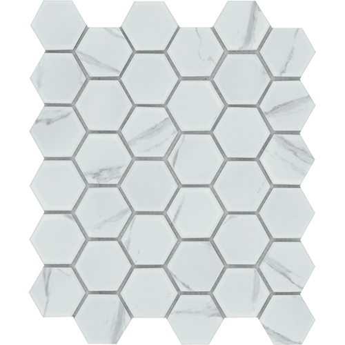 Elegan Calacatta 2" Hex Mosaic 11" x 13" Glass Tile