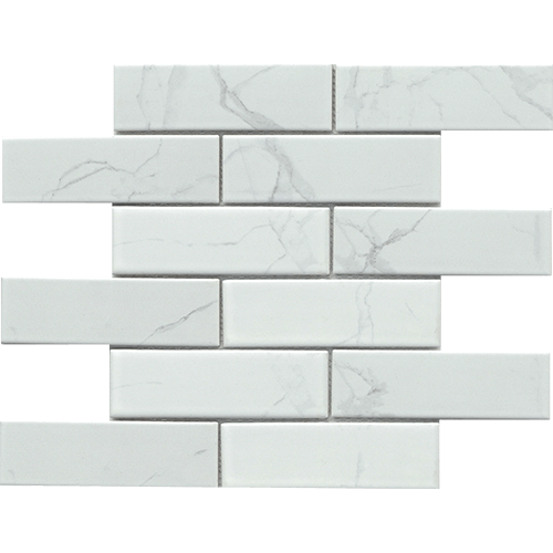 Elegan Calacatta 2" x 6" Offset Mosaic 12" x 11" Glass Tile