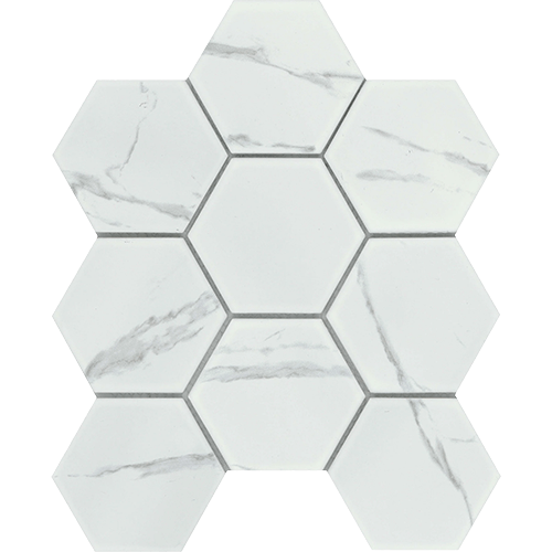 Elegan Calacatta 4" Hex Mosaic 10" x 11" Glass Tile