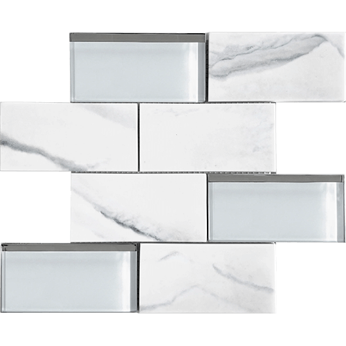 L'Amour White Offset 3" x 6" 12" x 12" Glass Tile