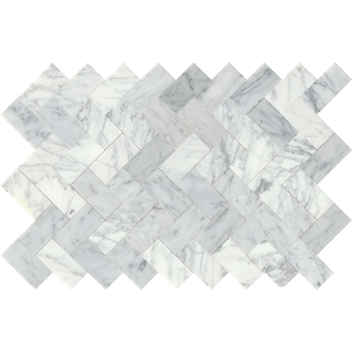 Link White Herringbone 12" x 18" Glass Tile