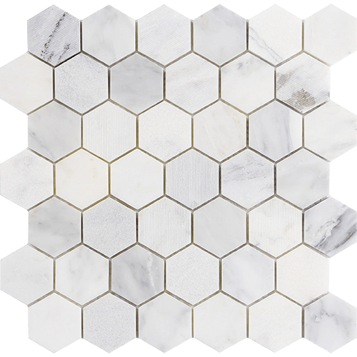 Marble Winter Frost 2" Hex Mix Mosaic 12" x 12" Tile
