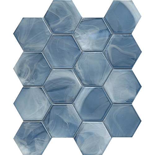 Splash 3" Hex Blue Glass Tile