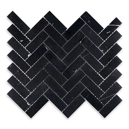 Negro Marquina - Herringbone 1" x 3" Honed