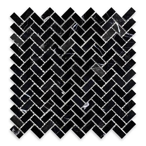 Negro Marquina - Herringbone 5/8"x1-1/4" Honed