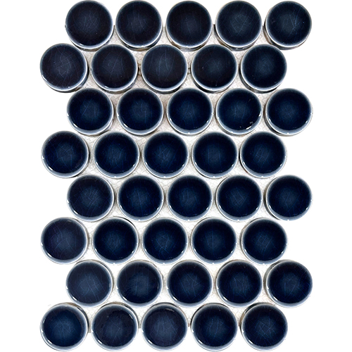Ceramic Mosaic tile in Penny Round Navy Glossy 2"