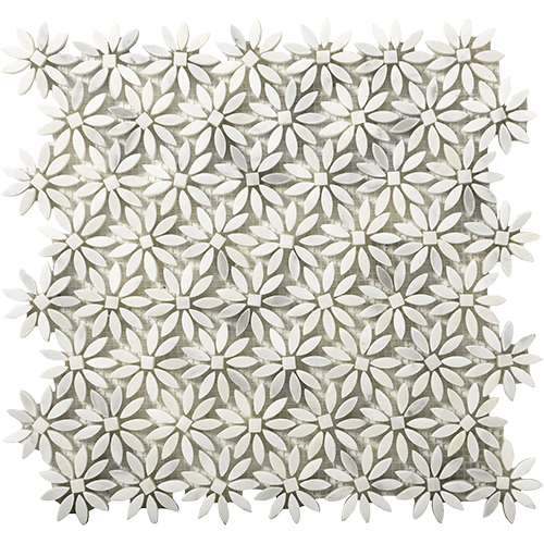 Marble Winter Frost Daisy Mosaic 12" x 12" Tile