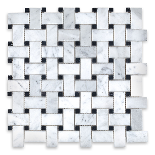 White Carrara - Basketweave w/ Black Dot Polished