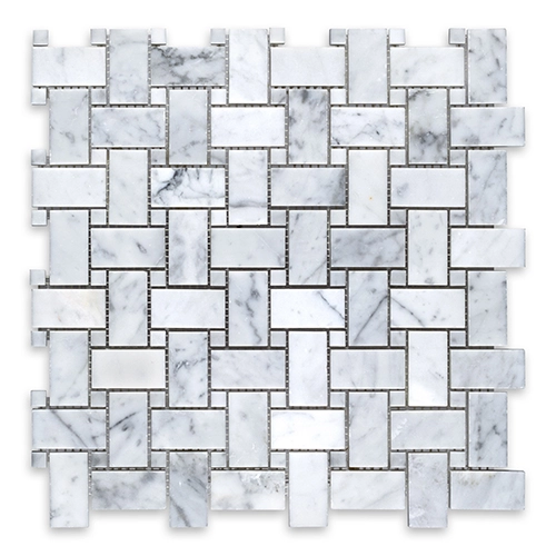 White Carrara - Basketweave w/ White Dot Honed