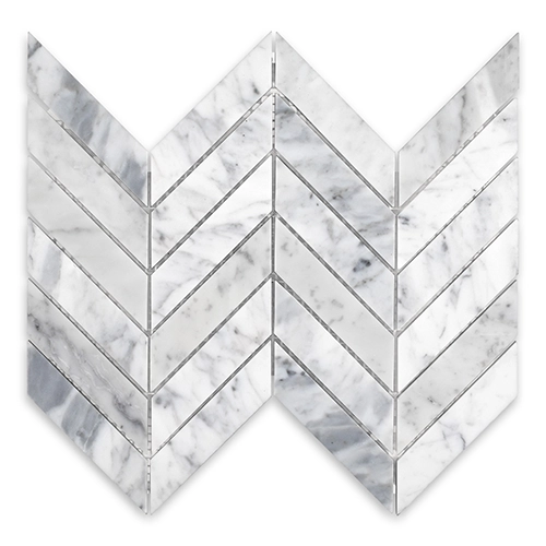 White Carrara - Chevron 1" x 4" Polished