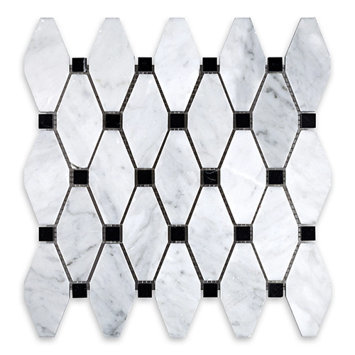 White Carrara - Octagon Elongated w/ Black Dot Polished