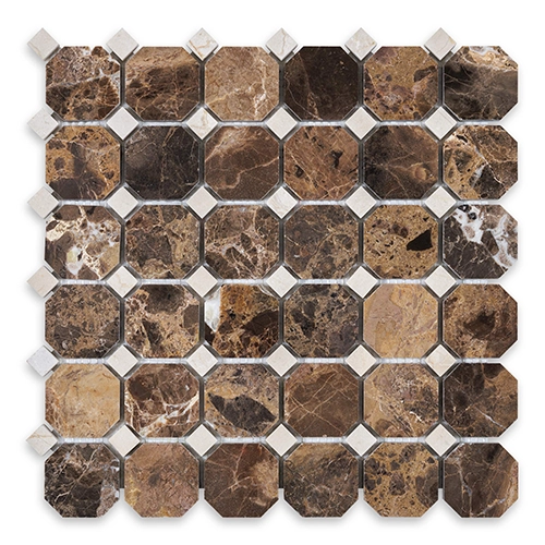 Emperador Dark - Octagon w/ Crema Dot