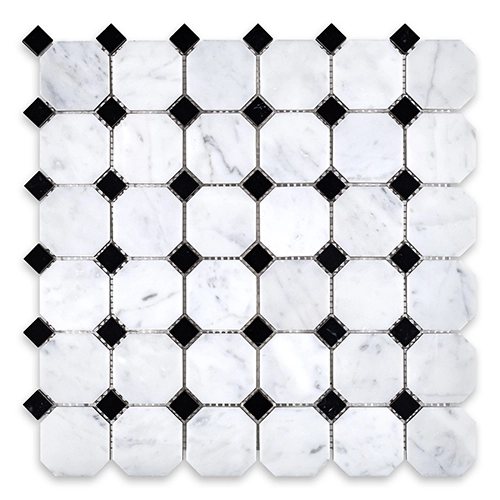 White Carrara - Octagon w/ Black Dot Polished
