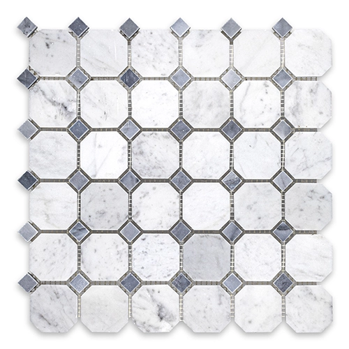 White Carrara - Octagon w/ Blue Dot Honed