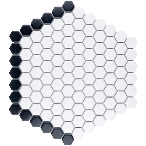 Metro Geo 1" Hex M Wht w/M Blk Edge 10-1/2"x11-5/8" Porc Mos