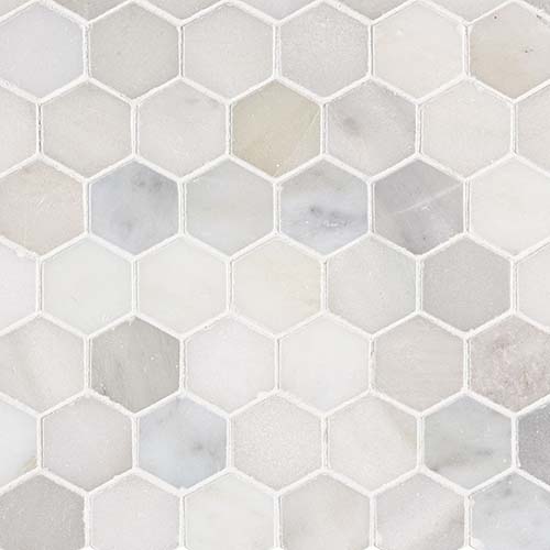 Marble Mosaic tile in Greecian White 2" Hexagon