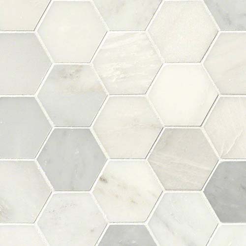 Marble Mosaic tile in Greecian White 3" Hexagon Mosaic